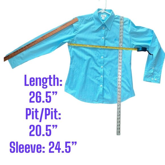 Vintage Lilly Pulitzer Women's LS Button-Up Shirt Size 12 Turquoise Plaid - Picture 3 of 6